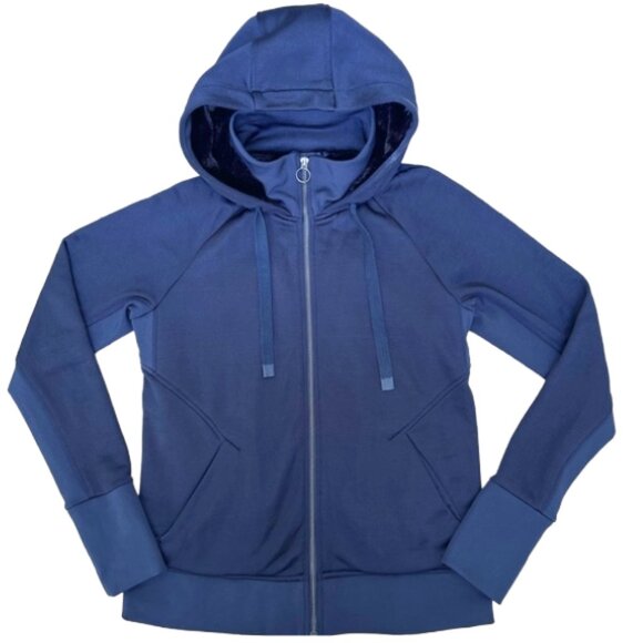 Athleta Jackets & Blazers - Athleta Triumph Luxe Shine Fur Lined Hoodie M Navy Faux Fur Zip Up Warm Jacket
